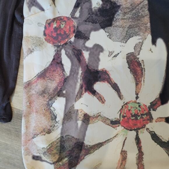 Monteau LA Sheer Art Floral Top M Mixed Media Zipper Shoulder Blouse Mallcore - Picture 3 of 9